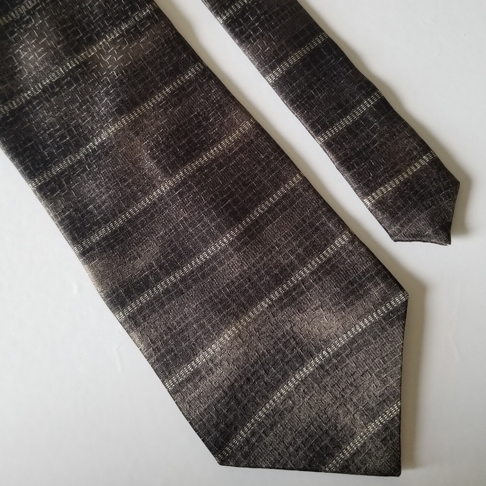 Stuart Hughes Men's Black Gray Striped Silk Tie